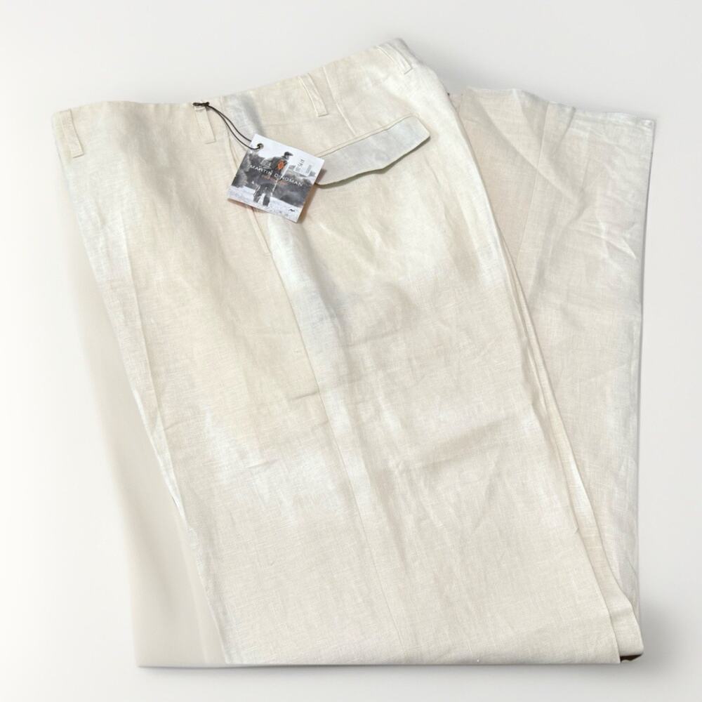 NWT Martin Dingman Countrywear Eggshell Ivory Pure Linen Dress Pants Size 38 NEW